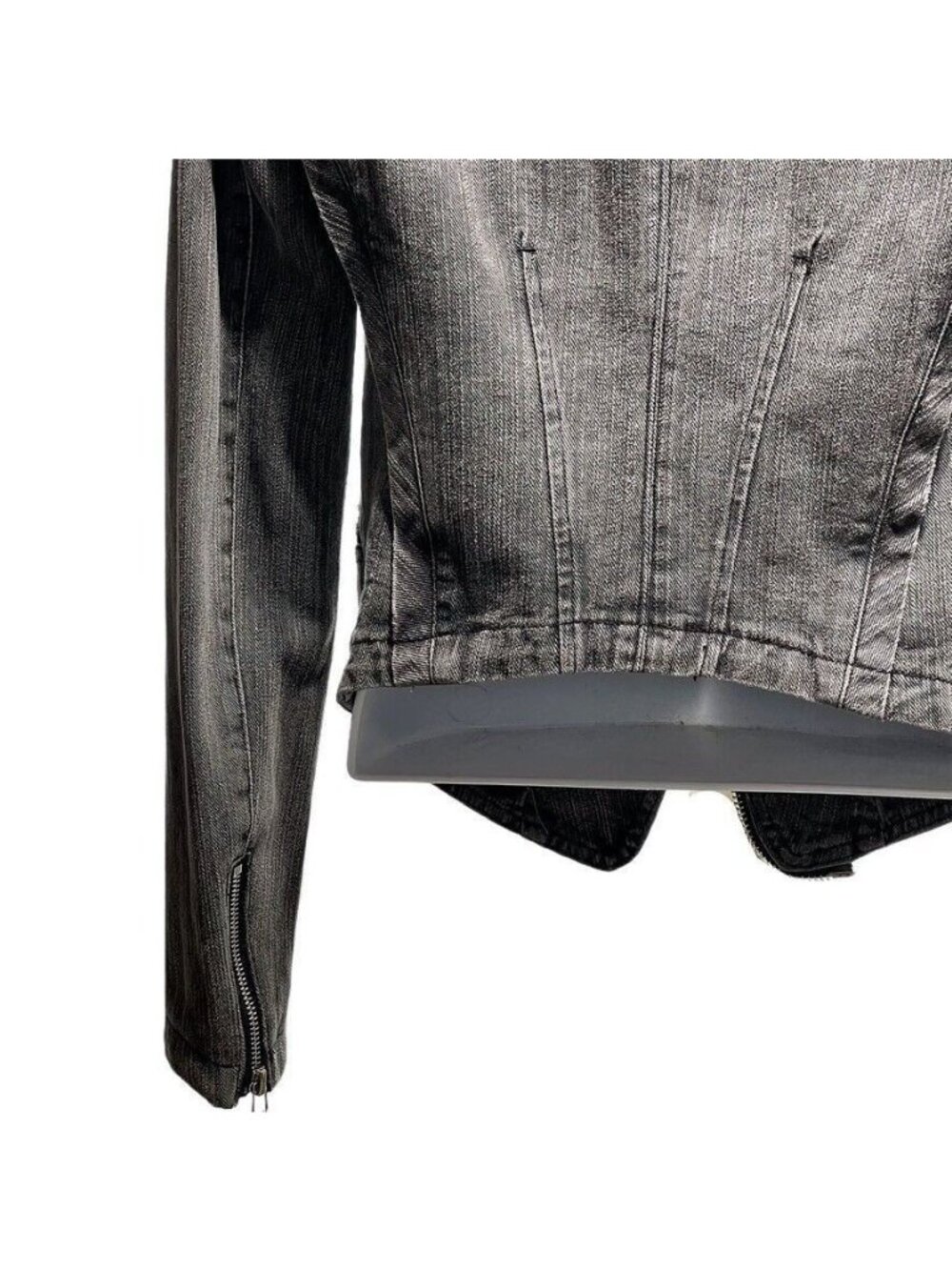 TOV HOLY G Denim Jacket Gray Cotton Embellished Moto Jean Jacket Women's Size S - Picture 5 of 16